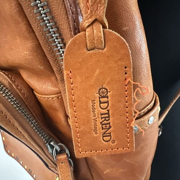 Old Tend backpack Brown 100% Eco Genuine Leather Studded Embellished Modern - Picture 5 of 12